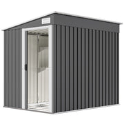 5'x7' Lean to Galvanized Metal Shed with Foundation, Garden Tool Storage House with Sliding Door and 2 Vents, Dark Grey