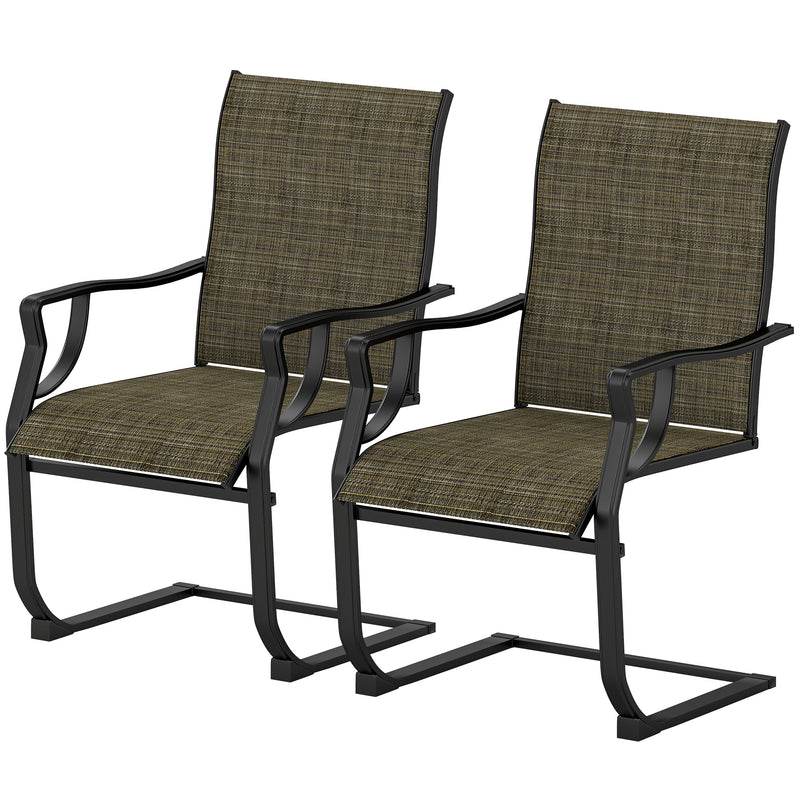 Outsunny - C Spring Motion Patio Chairs Set of 2 with Curved High Backrest, Armrest, All Weather Breathable Fabric, Metal Frame