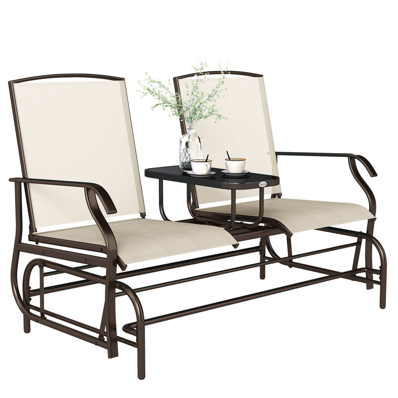 Outsunny - Patio Glider Rocking Chair 2 Person Outdoor Loveseat Rocker Garden Furniture Bench, Beige