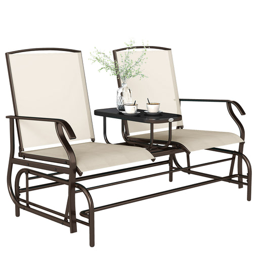 Outsunny - Patio Glider Rocking Chair 2 Person Outdoor Loveseat Rocker Garden Furniture Bench, Beige