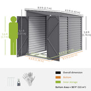 4.6' x 9' Steel Outdoor Storage Shed, Lean to Shed, Metal Tool House with Foundation Kit, Lockable Doors, Gloves and 2 Air Vents for Backyard, Patio, Lawn, Grey