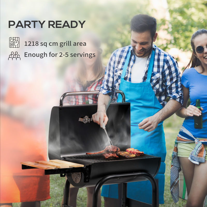 Outsunny - Charcoal Barbecue Grill, BBQ with Thermometer, Shelves and Wheels, Black