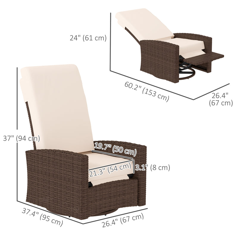 Outsunny - Outdoor Rattan Wicker Lounge Chair with Footrest & Soft Cushion for Patio, Garden, Backyard, Cream White
