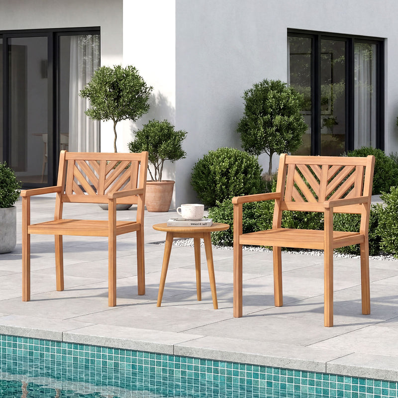 Costway - Outdoor Acacia Wood Patio Dining Chairs Garden Seating Chairs with 400 lbs Capacity-Set of 4