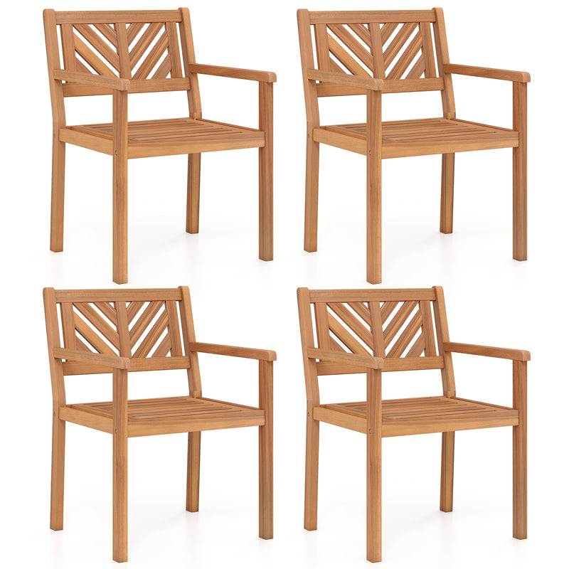 Costway - Outdoor Acacia Wood Patio Dining Chairs Garden Seating Chairs with 400 lbs Capacity-Set of 4