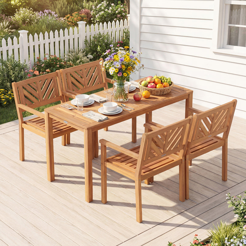 Costway - Outdoor Acacia Wood Patio Dining Chairs Garden Seating Chairs with 400 lbs Capacity-Set of 2