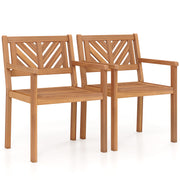 Costway - Outdoor Acacia Wood Patio Dining Chairs Garden Seating Chairs with 400 lbs Capacity-Set of 2