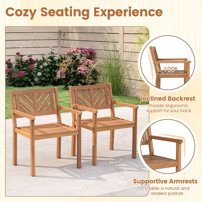 Costway - Outdoor Acacia Wood Patio Dining Chairs Garden Seating Chairs with 400 lbs Capacity-Set of 2