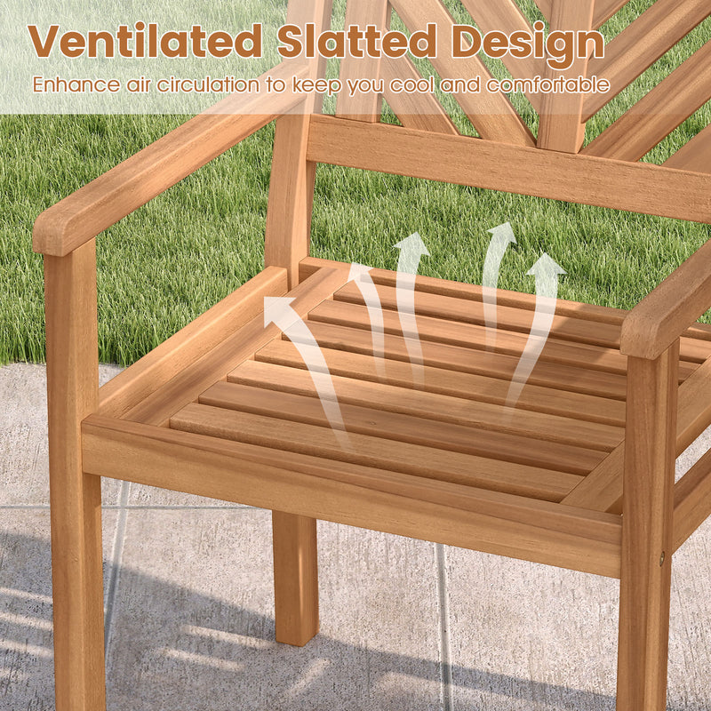 Costway - Outdoor Acacia Wood Patio Dining Chairs Garden Seating Chairs with 400 lbs Capacity-Set of 2