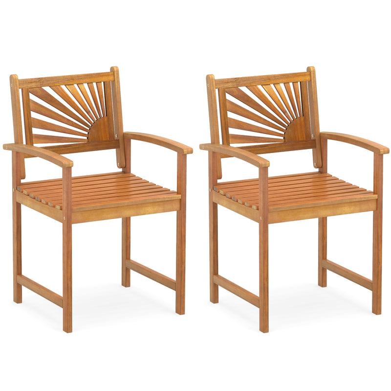 Costway - Outdoor Acacia Wood Dining Chairs-Set of 2