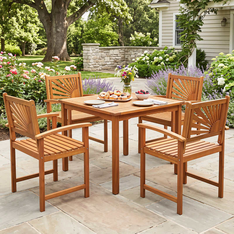 Costway - Outdoor Acacia Wood Dining Chairs-Set of 2
