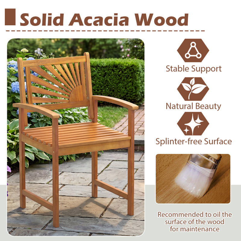 Costway - Outdoor Acacia Wood Dining Chairs-Set of 2