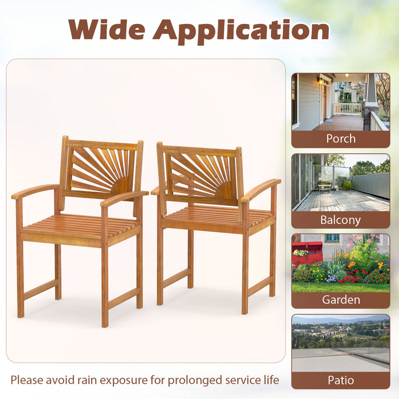 Costway - Outdoor Acacia Wood Dining Chairs-3 Pieces