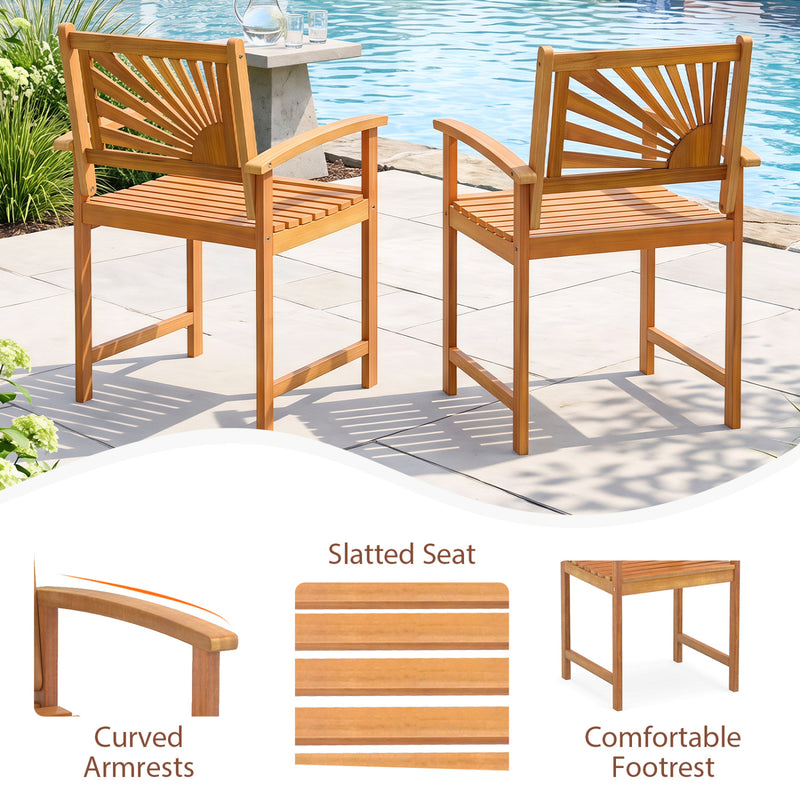 Costway - Outdoor Acacia Wood Dining Chairs-3 Pieces