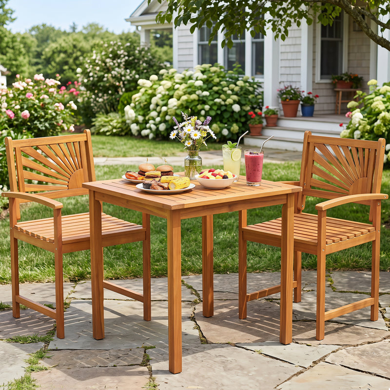 Costway - Outdoor Acacia Wood Dining Chairs-3 Pieces