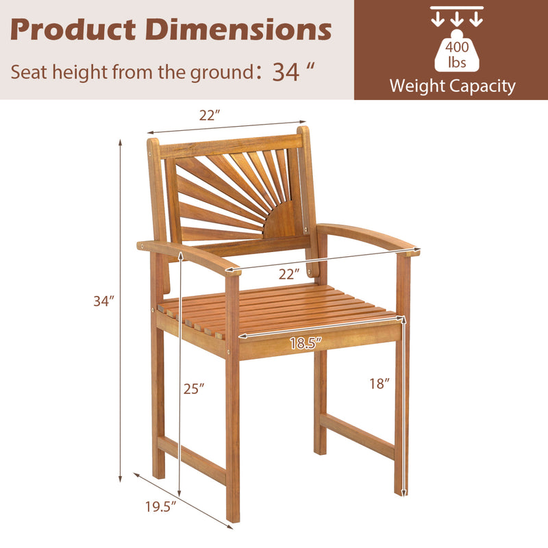 Costway - Outdoor Acacia Wood Dining Chairs-3 Pieces