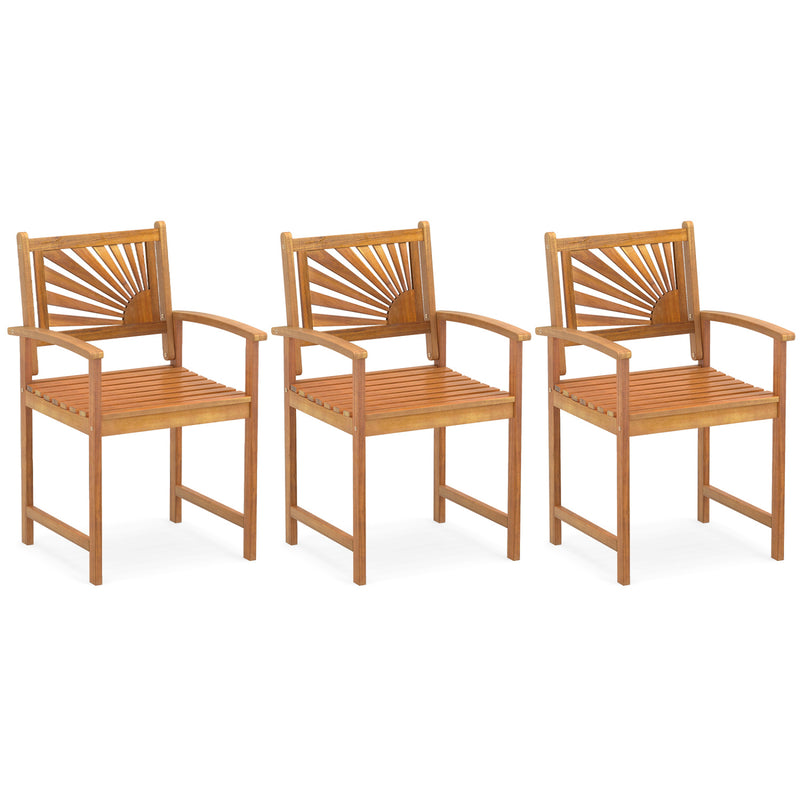 Costway - Outdoor Acacia Wood Dining Chairs-3 Pieces