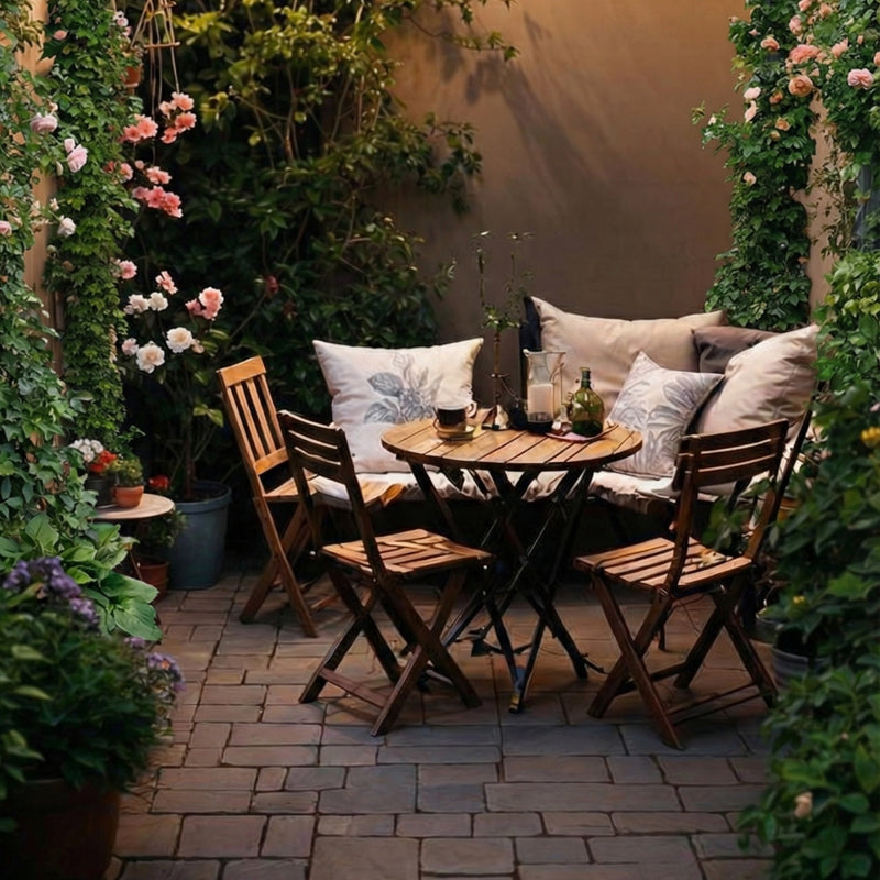Costway - Outdoor Bistro Set with Slatted Seat and Tabletop for Backyard