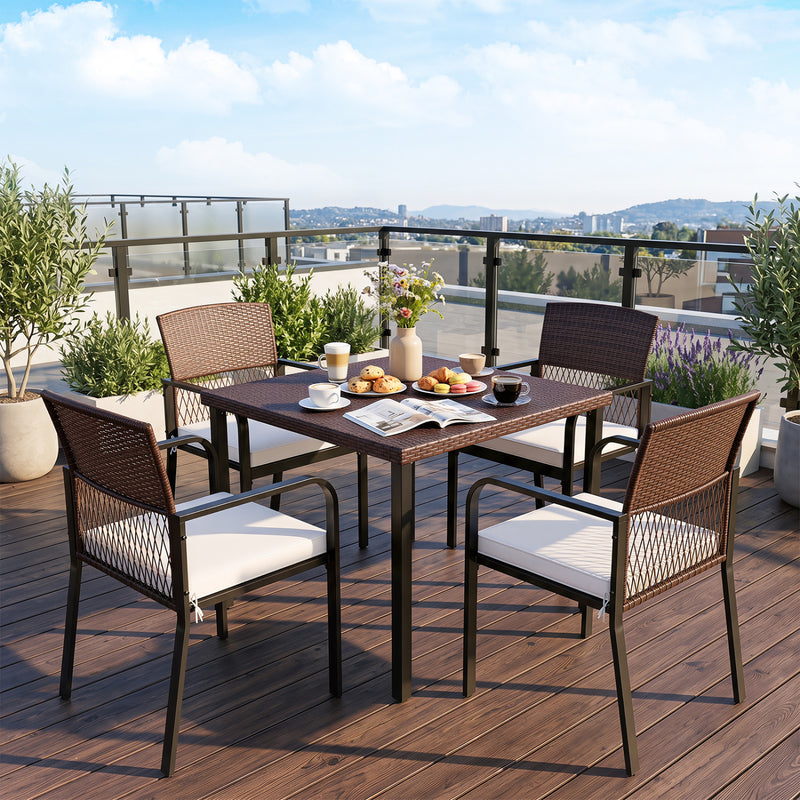 Costway - Outdoor Dining Chairs Set of 4 with Padded Cushion and Adjustable Feet for Patio-Beige