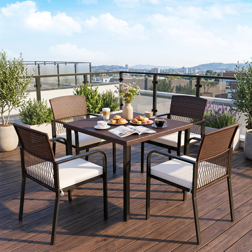 Costway - Outdoor Dining Chairs Set of 4 with Padded Cushion and Adjustable Feet for Patio-Beige