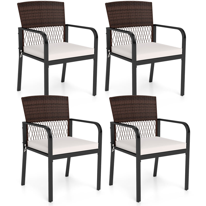 Costway - Outdoor Dining Chairs Set of 4 with Padded Cushion and Adjustable Feet for Patio-Beige