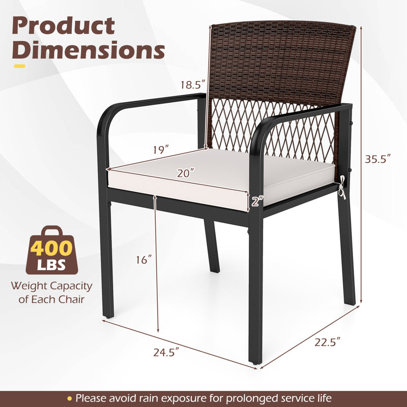 Costway - Outdoor Dining Chairs Set of 4 with Padded Cushion and Adjustable Feet for Patio-Beige