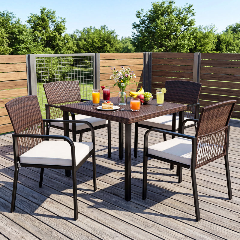 Costway - Outdoor Dining Chairs Set of 4 with Padded Cushion and Adjustable Feet for Patio-Beige