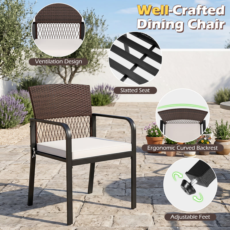 Costway - Outdoor Dining Chairs Set of 4 with Padded Cushion and Adjustable Feet for Patio-Beige