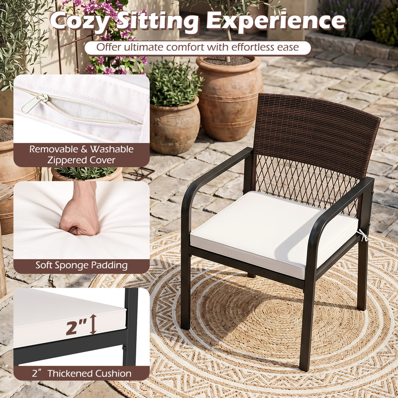 Costway - Outdoor Dining Chairs Set of 4 with Padded Cushion and Adjustable Feet for Patio-Beige