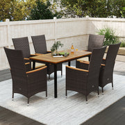 Costway - Outdoor Dining Set for 6 Patio Wicker Armchairs and Acacia Wood Table