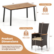 Costway - Outdoor Dining Set for 6 Patio Wicker Armchairs and Acacia Wood Table