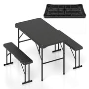 Costway - Outdoor Folding Table Bench Set w All-Weather HDPE Tabletop and Sturdy Metal Frame-Black