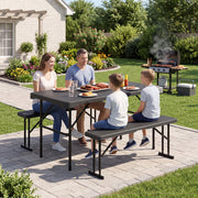 Costway - Outdoor Folding Table Bench Set w All-Weather HDPE Tabletop and Sturdy Metal Frame-Black