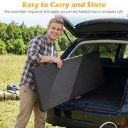 Costway - Outdoor Folding Table Bench Set w All-Weather HDPE Tabletop and Sturdy Metal Frame-Black