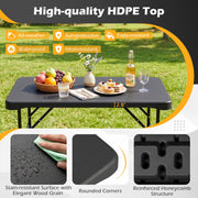 Costway - Outdoor Folding Table Bench Set w All-Weather HDPE Tabletop and Sturdy Metal Frame-Black