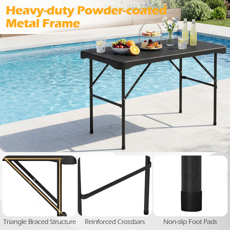 Costway - Outdoor Folding Table Bench Set w All-Weather HDPE Tabletop and Sturdy Metal Frame-Black