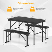 Costway - Outdoor Folding Table Bench Set w All-Weather HDPE Tabletop and Sturdy Metal Frame-Black