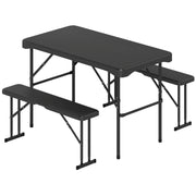 Costway - Outdoor Folding Table Bench Set w All-Weather HDPE Tabletop and Sturdy Metal Frame-Black