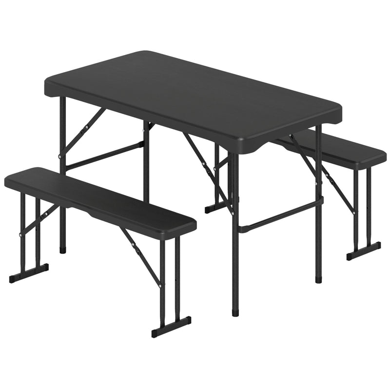 Costway - Outdoor Folding Table Bench Set w All-Weather HDPE Tabletop and Sturdy Metal Frame-Black