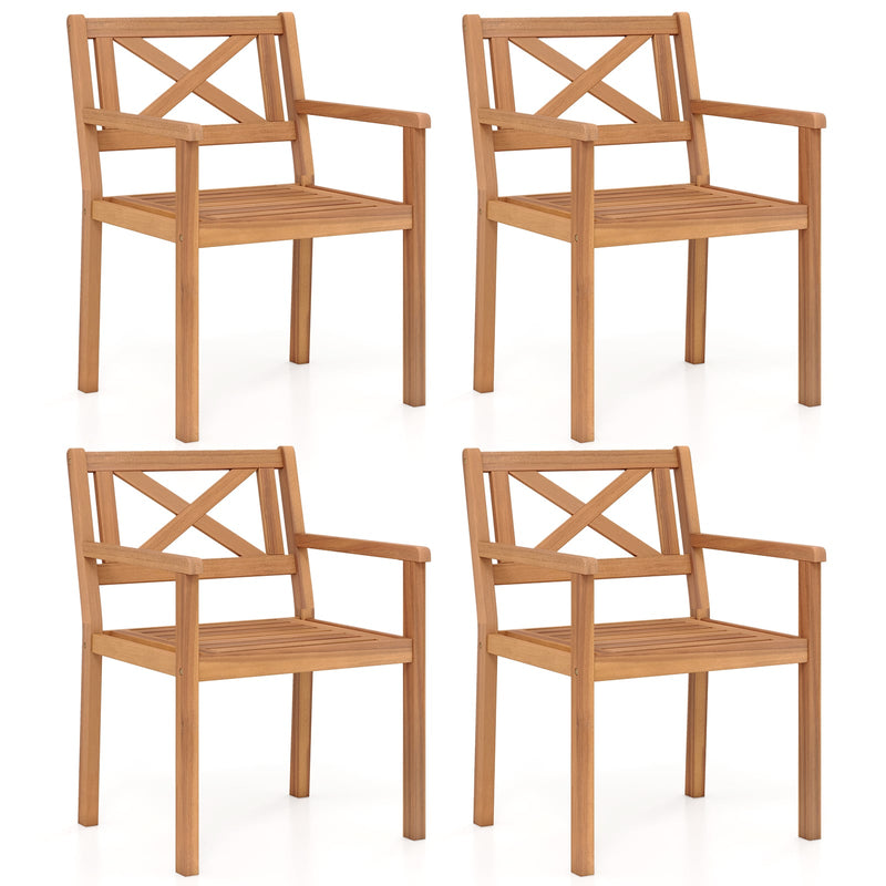 Costway - Outdoor Garden Acacia Wood Patio Dining Chairs for Porch-Set of 4