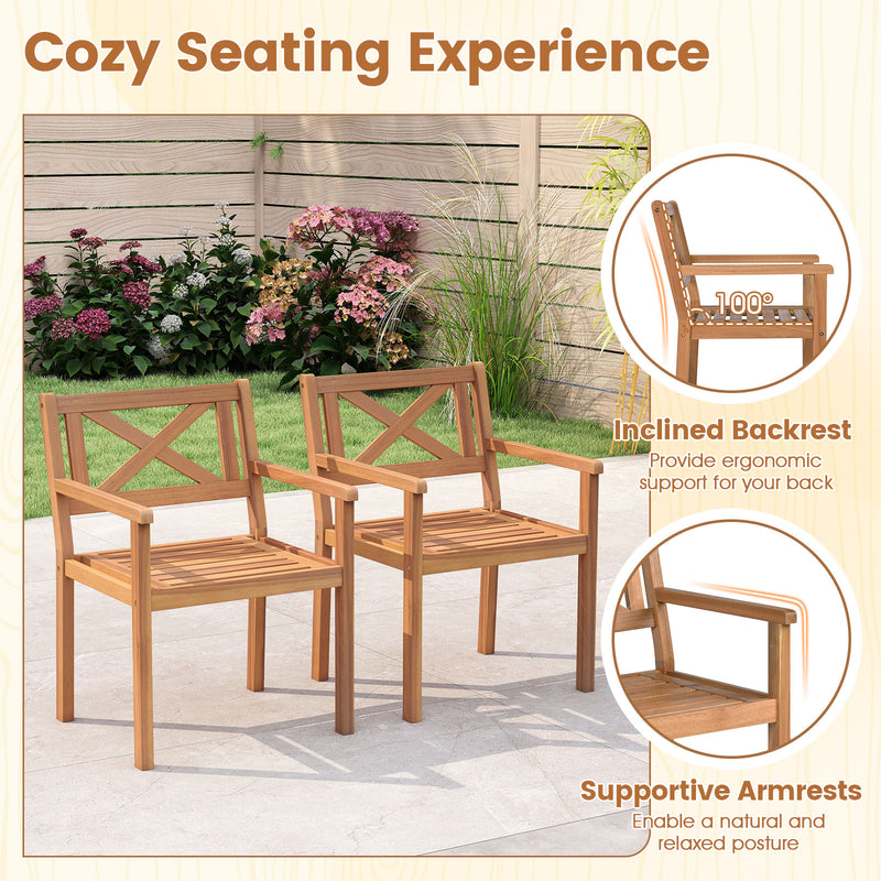 Costway - Outdoor Garden Acacia Wood Patio Dining Chairs for Porch-Set of 4