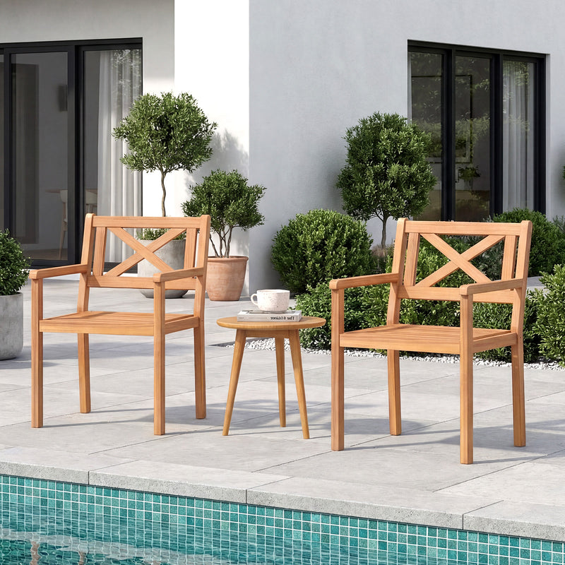 Costway - Outdoor Garden Acacia Wood Patio Dining Chairs for Porch-Set of 2