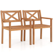 Costway - Outdoor Garden Acacia Wood Patio Dining Chairs for Porch-Set of 2