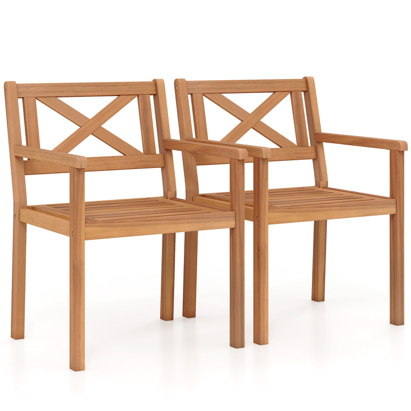 Costway - Outdoor Garden Acacia Wood Patio Dining Chairs for Porch-Set of 2