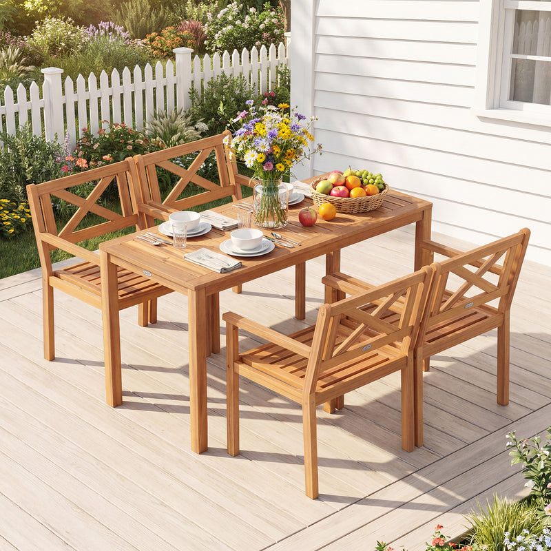 Costway - Outdoor Garden Acacia Wood Patio Dining Chairs for Porch-Set of 2