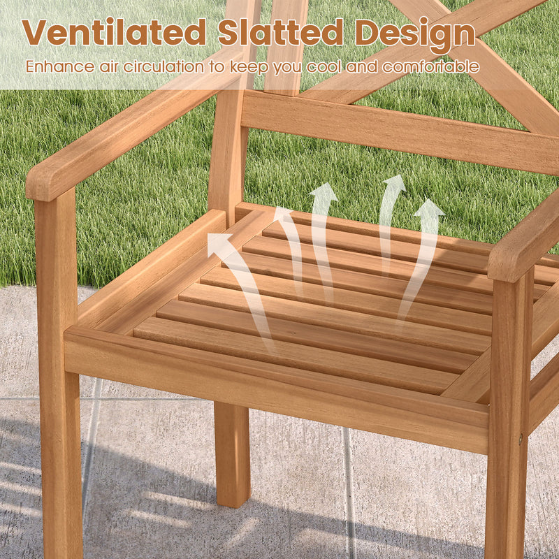 Costway - Outdoor Garden Acacia Wood Patio Dining Chairs for Porch-Set of 2