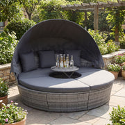 Costway - Outdoor PE Wicker Round Daybed with Retractable Canopy and Cushions-Gray