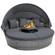 Costway - Outdoor PE Wicker Round Daybed with Retractable Canopy and Cushions-Gray