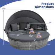 Costway - Outdoor PE Wicker Round Daybed with Retractable Canopy and Cushions-Gray