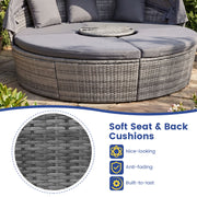 Costway - Outdoor PE Wicker Round Daybed with Retractable Canopy and Cushions-Gray
